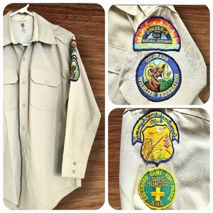 Flying Cross Distinguished Service Shirt Khaki Colorado Wildlife Patches  /M